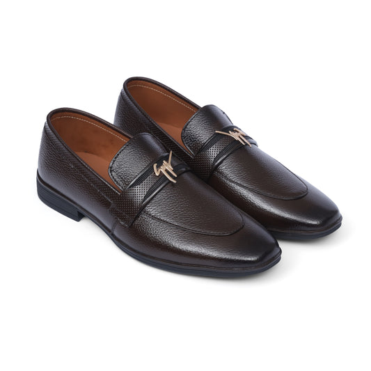 Brown leather buckle strap shoe
