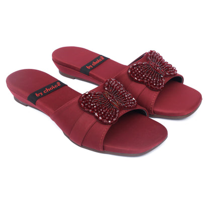 Comfortable Maroon Butterfly Slippers