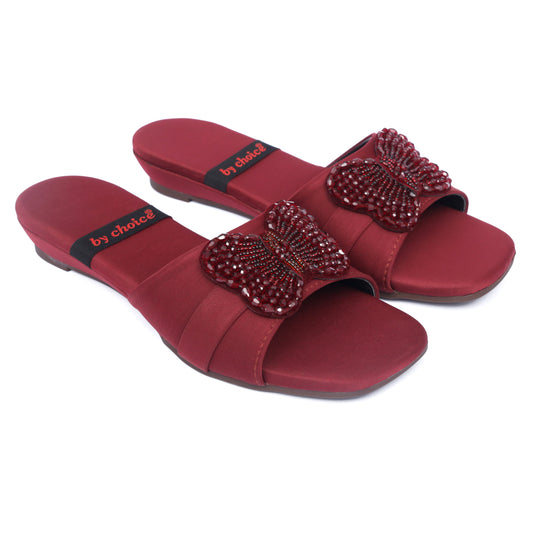 Comfortable Maroon Butterfly Slippers