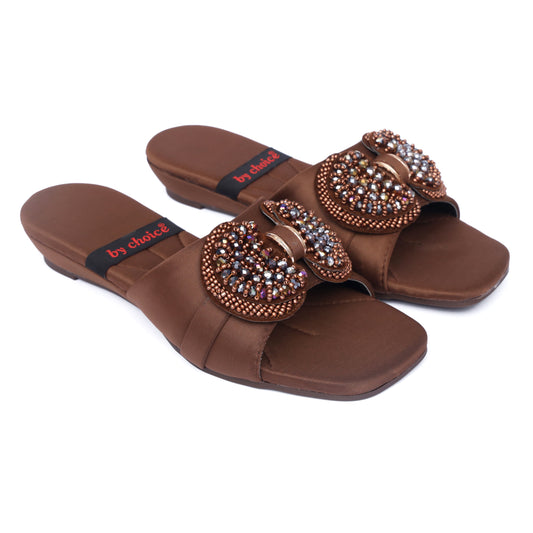 Shine Stone Fancy Brown  Women Slippers