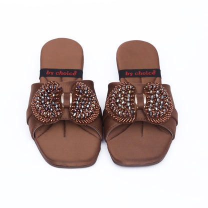 Shine Stone Fancy Brown  Women Slippers