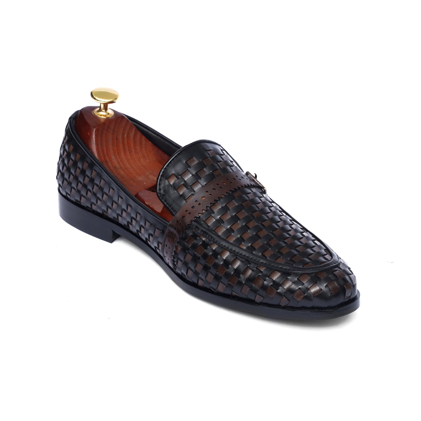Brown Executive Woven Side-Buckle Shoes