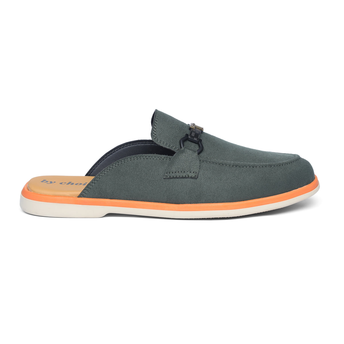 Green Suede Leather Backless Loafers