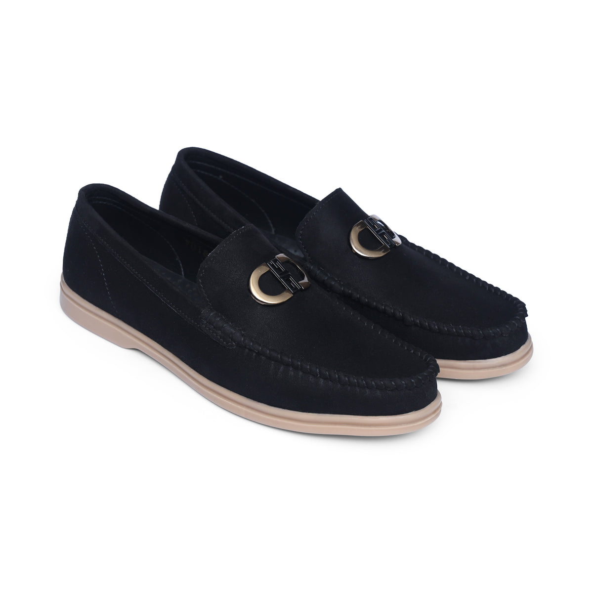 Black Suede Leather Crest Loafers