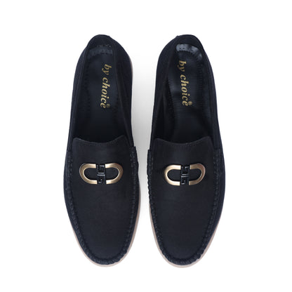 Black Suede Leather Crest Loafers