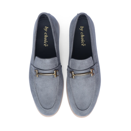 Grey Suede Leather Crest Loafers