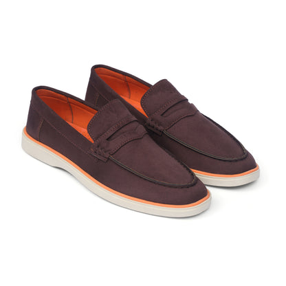 Brown Suede Leather Penny Strap Loafer