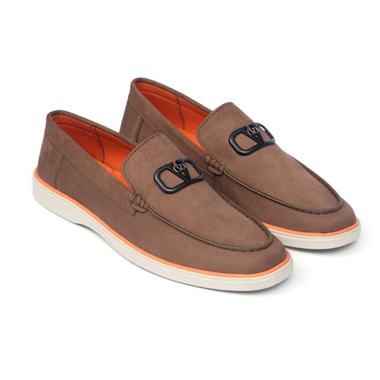 Brown Suede Leather Crest Loafer