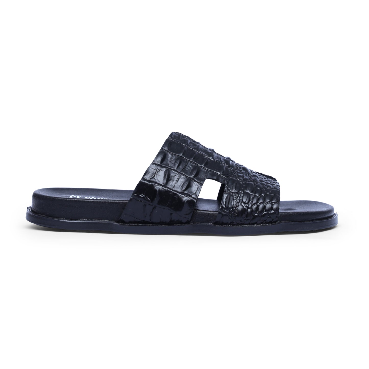 Men's Black Croc Leather Medicated Slippers