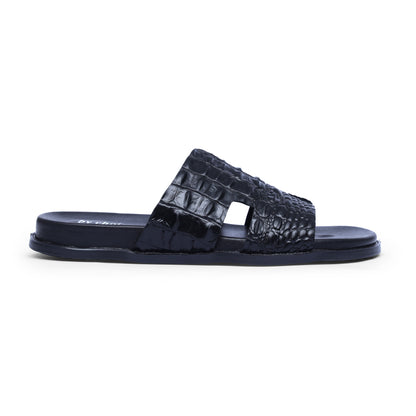 Men's Black Croc Leather Medicated Slippers