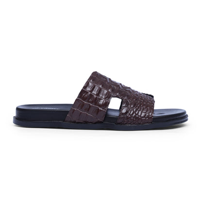 Men's Brown Croc Leather Medicated Slippers
