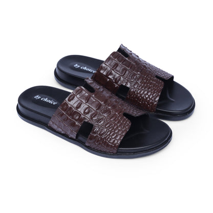 Men's Brown Croc Leather Medicated Slippers