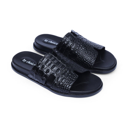 Men's Black Croc Leather Medicated Slippers