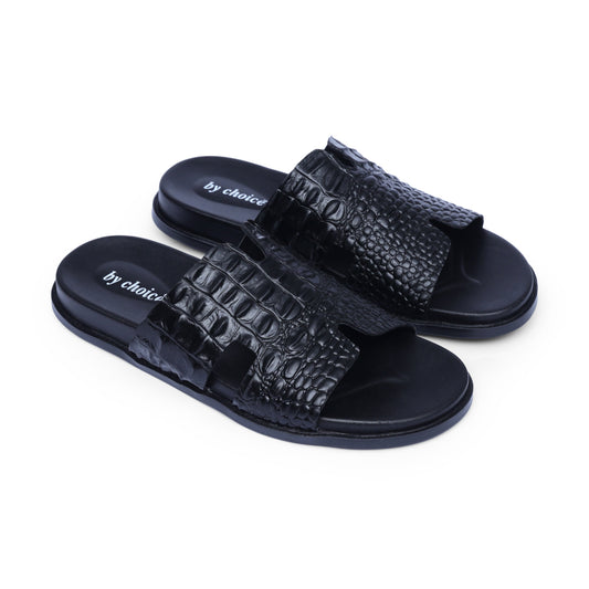 Men's Black Croc Leather Medicated Slippers