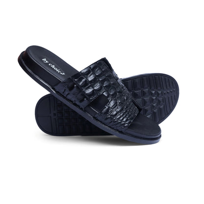 Men's Black Croc Leather Medicated Slippers