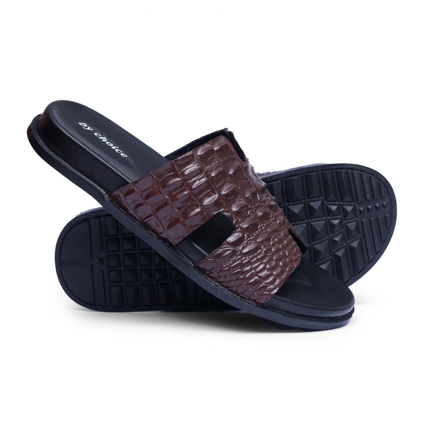 Men's Brown Croc Leather Medicated Slippers