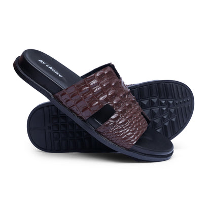 Men's Brown Croc Leather Medicated Slippers