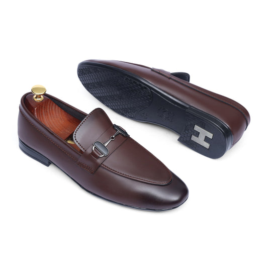 Brown Leather Black Buckle Formal Shoes