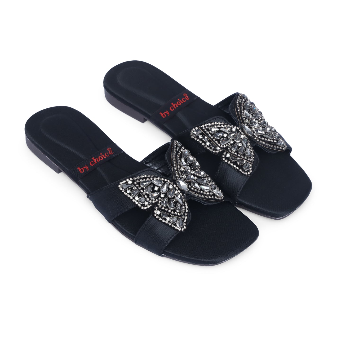Women's Fancy Black Stone Butterfly Slippers