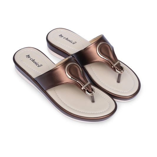 Women's Brown Oval Ring Slippers