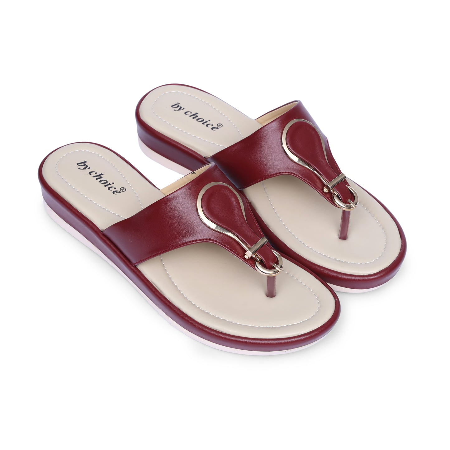Women's Maroon Oval Ring Slippers