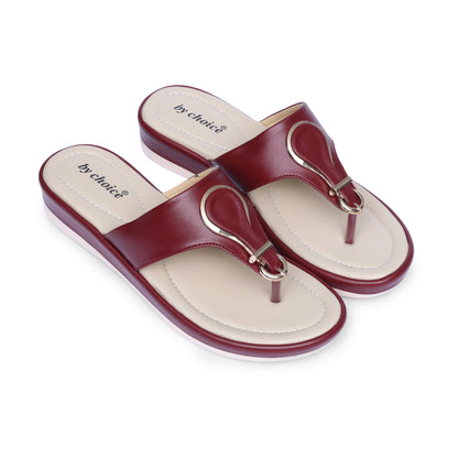 Women's Maroon Oval Ring Slippers