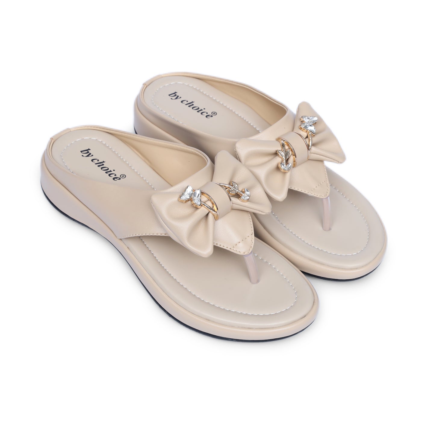 Women's Beige Crystal Butterfly Slippers