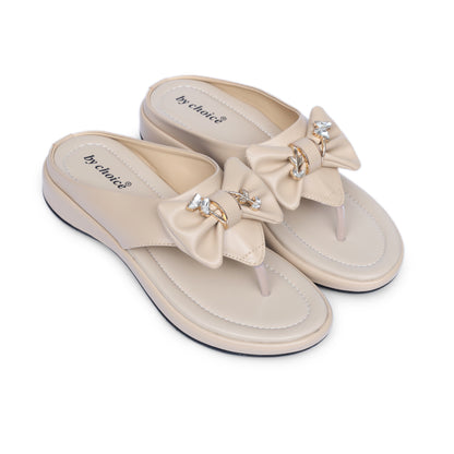 Women's Beige Crystal Butterfly Slippers