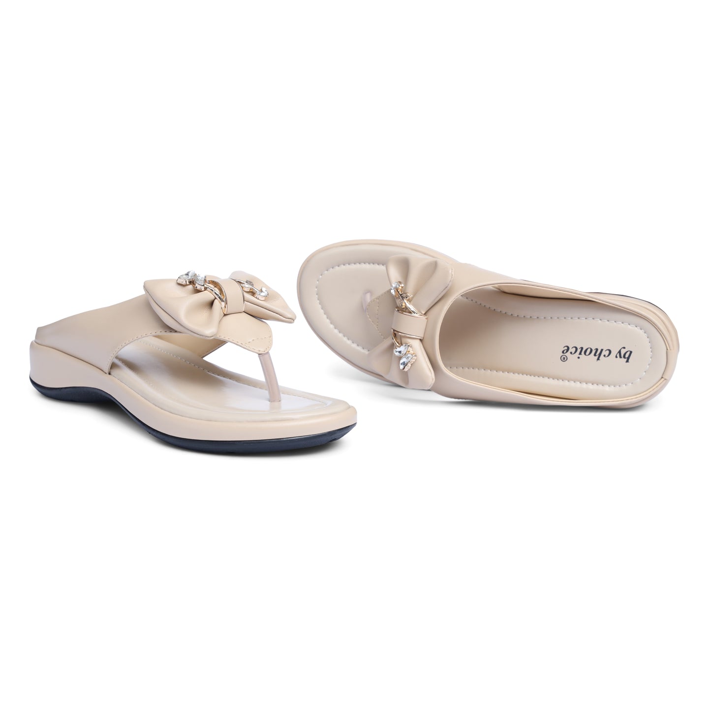 Women's Beige Crystal Butterfly Slippers