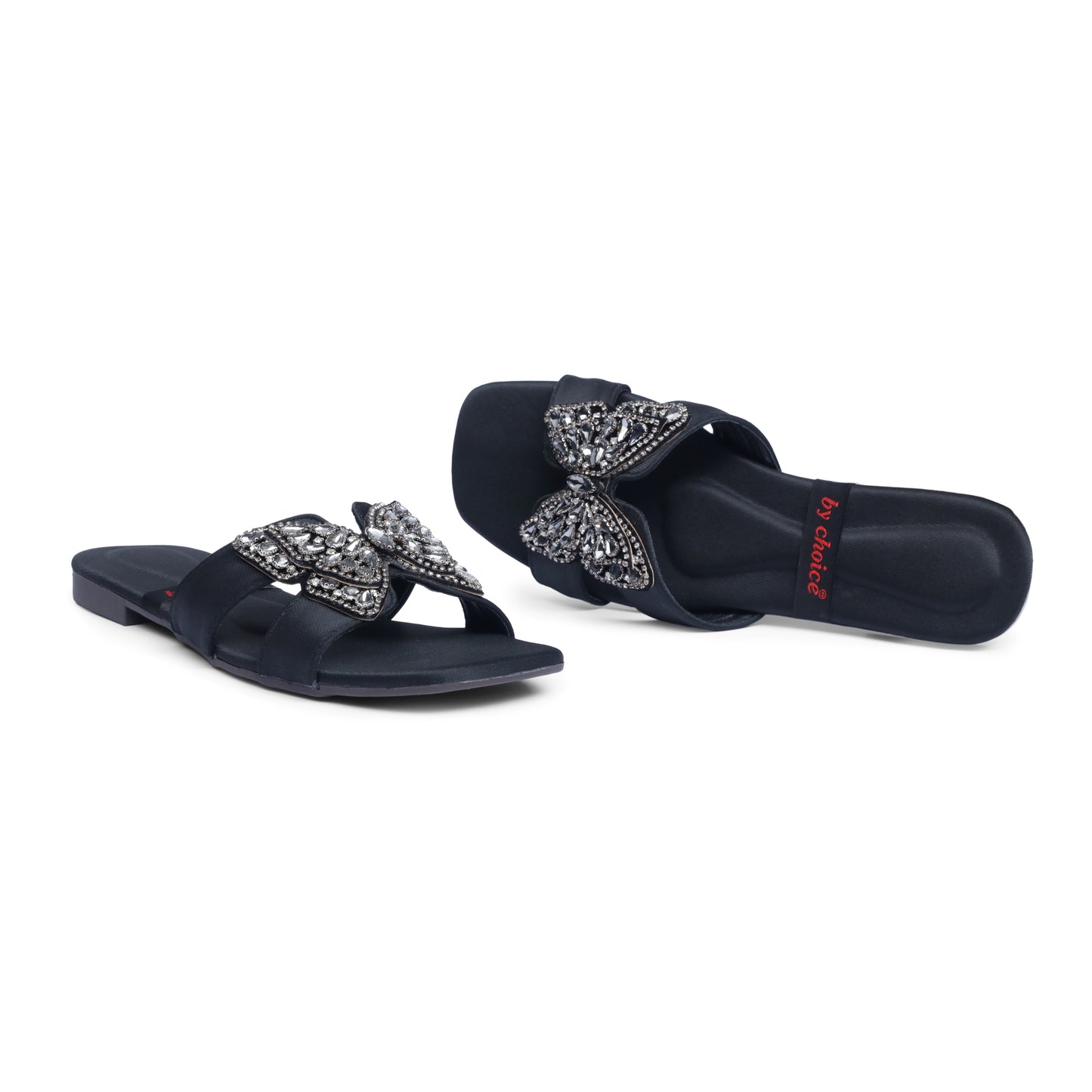 Women's Fancy Black Stone Butterfly Slippers
