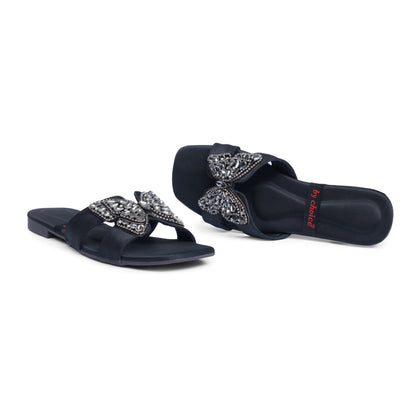 Women's Fancy Black Stone Butterfly Slippers
