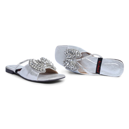 Women's Fancy Silver Stone Slippers