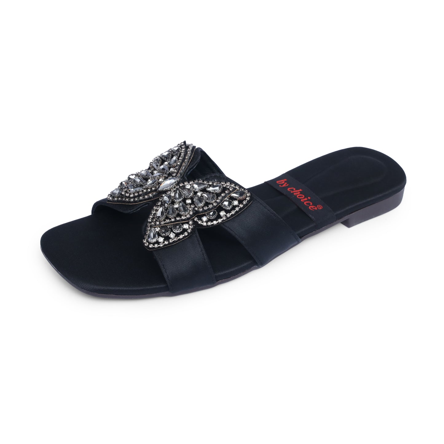 Women's Fancy Black Stone Butterfly Slippers