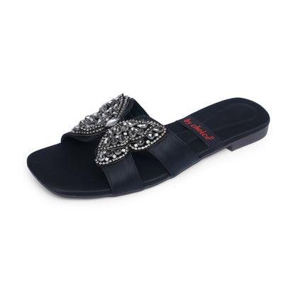 Women's Fancy Black Stone Butterfly Slippers
