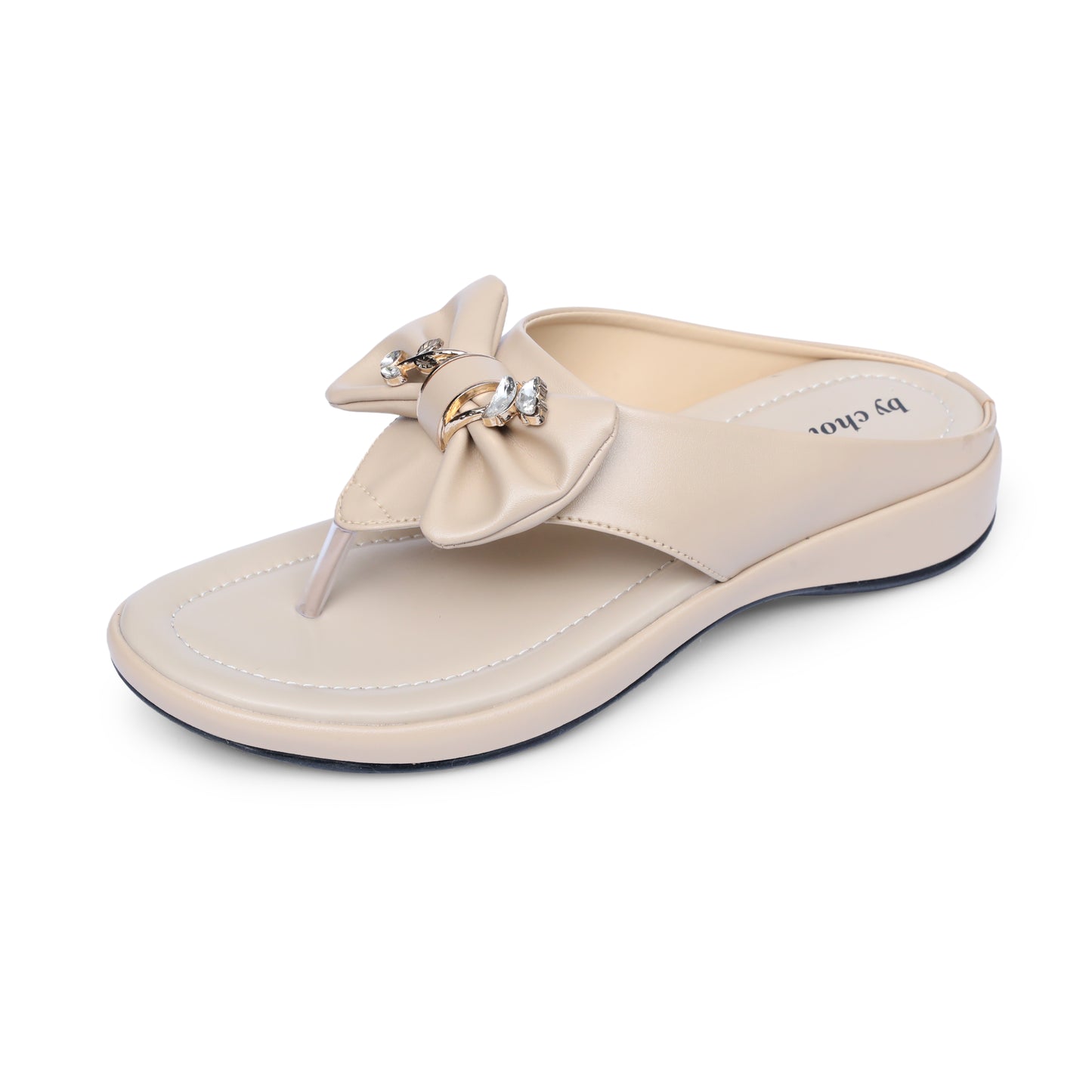Women's Beige Crystal Butterfly Slippers