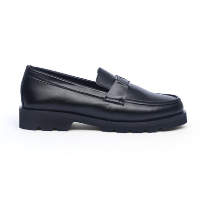 Black V-Buckle High Sole Urban Loafers