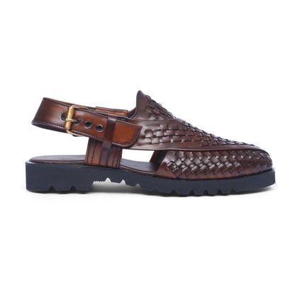 Brown Leather Woven High Sole Kheri
