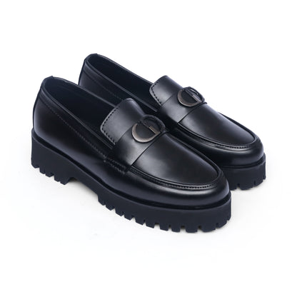 Black Dior Buckle High Sole Loafers