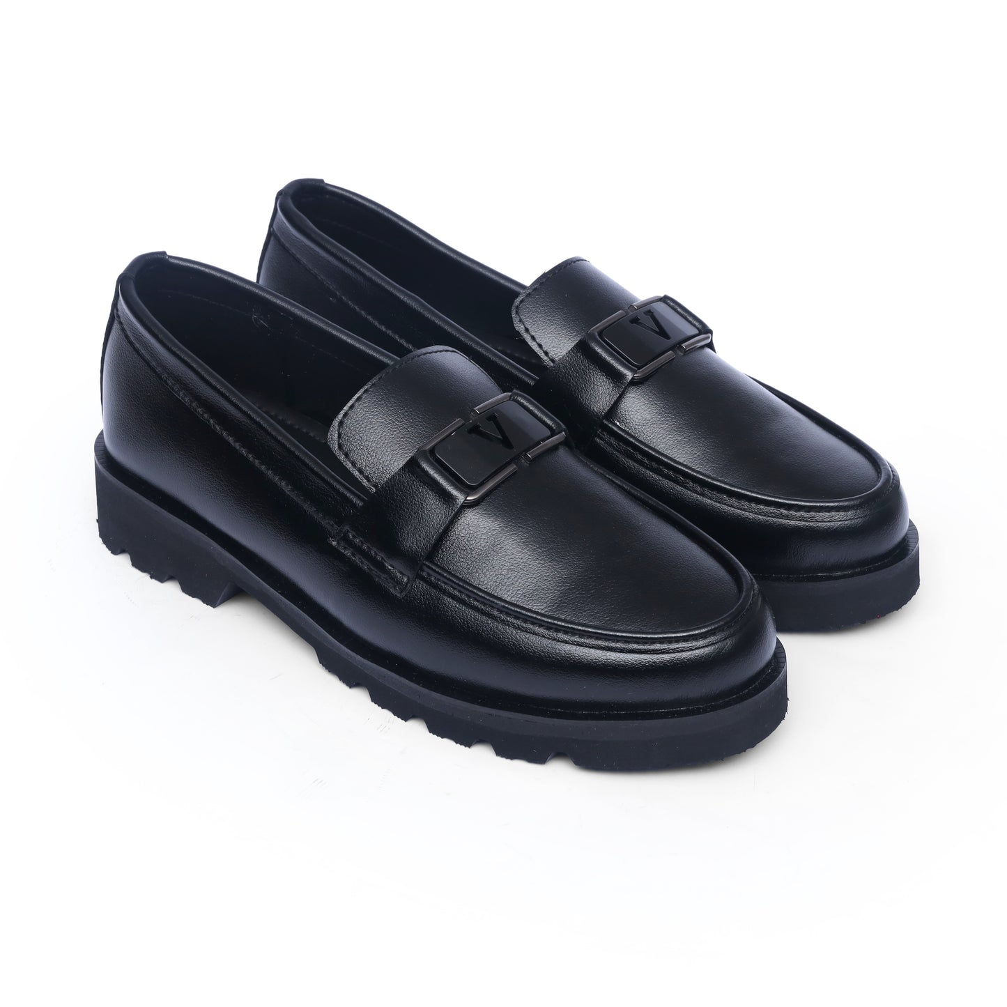 Black V-Buckle High Sole Urban Loafers