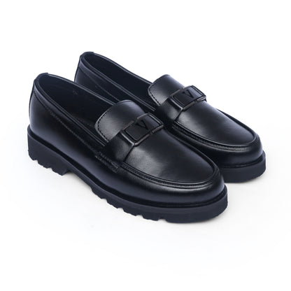 Black V-Buckle High Sole Urban Loafers