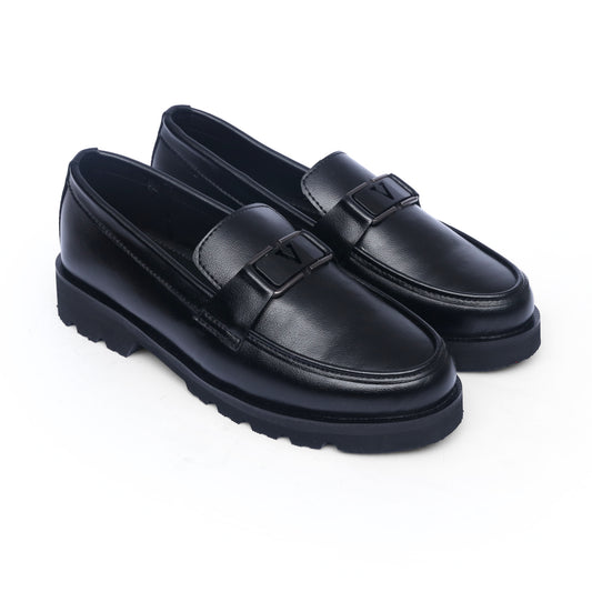 Black V-Buckle High Sole Urban Loafers