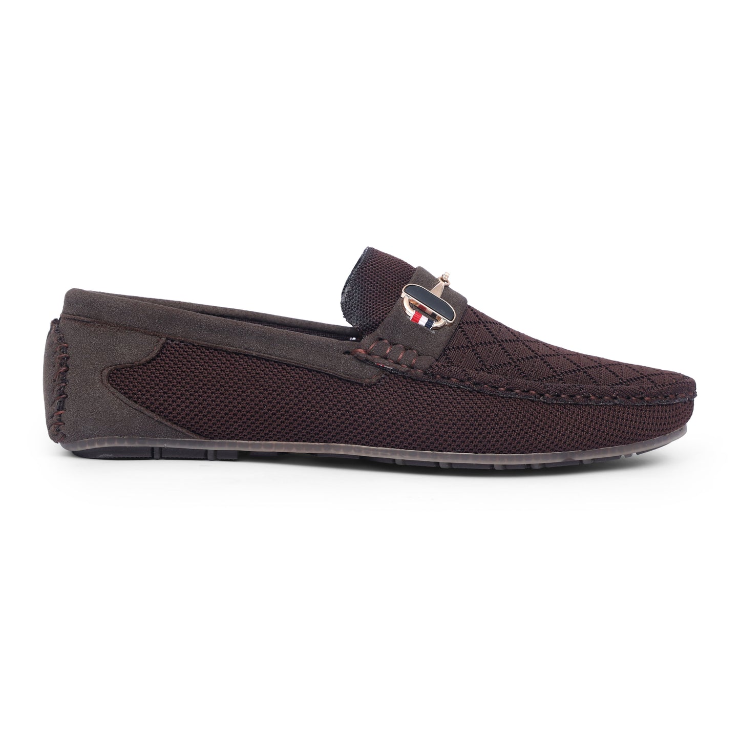 Brown Knit Black Buckle Loafer