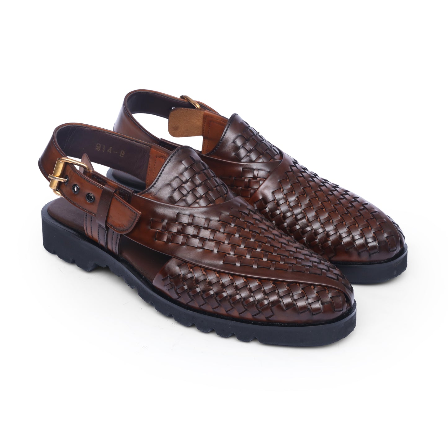 Brown Leather Woven High Sole Kheri