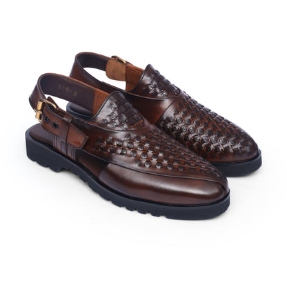 Brown Leather Textured Mesh High Sole Kheri