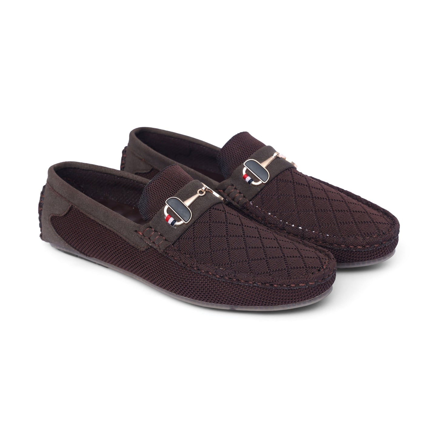 Brown Knit Black Buckle Loafer