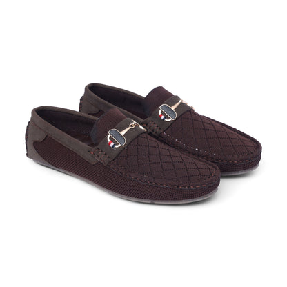 Brown Knit Black Buckle Loafer