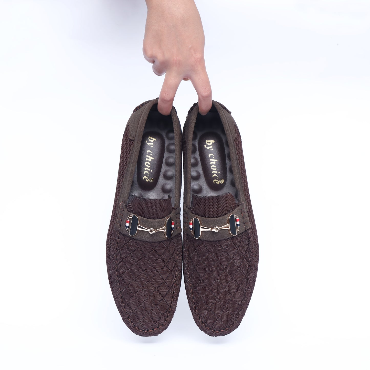Brown Knit Black Buckle Loafer