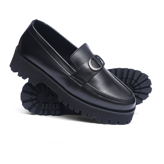 Black Dior Buckle High Sole Loafers