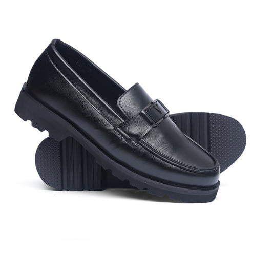 Black V-Buckle High Sole Urban Loafers