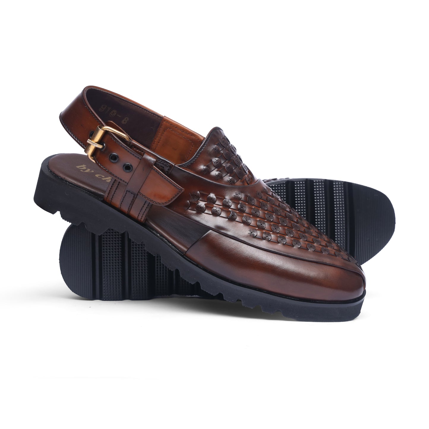 Brown Leather Textured Mesh High Sole Kheri